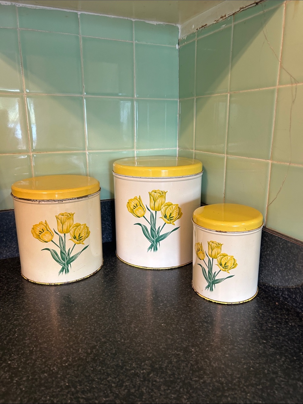 Vintage Yellow Tulip Metal Canister Set - 3 Pieces Decoware